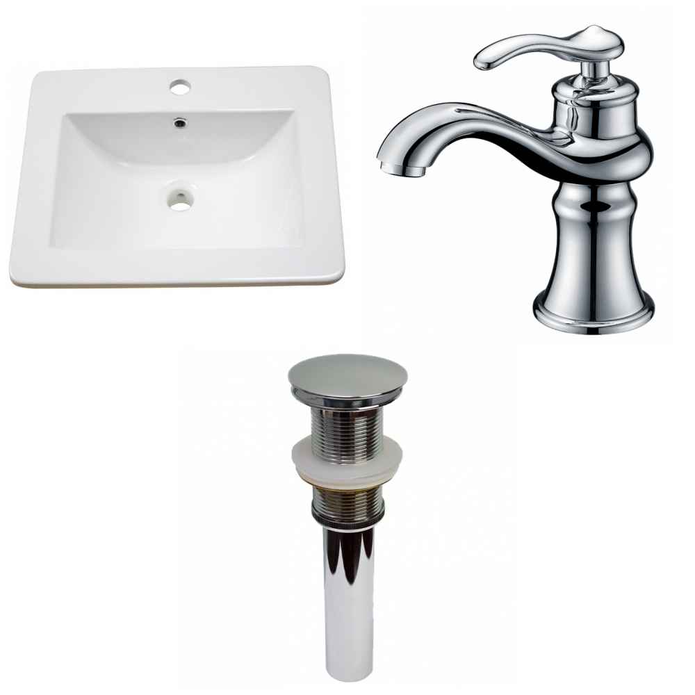 21-in. W 1 Hole Ceramic Top Set In White Color - Drain Incl.