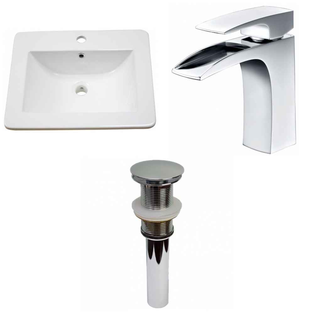 21-in. W 1 Hole Ceramic Top Set In White Color - Drain Incl.