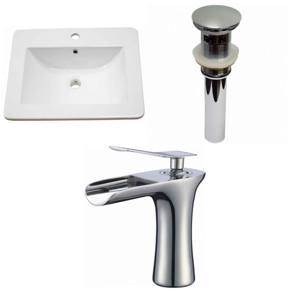21-in. W 1 Hole Ceramic Top Set In White Color - Overflow Drain Incl.