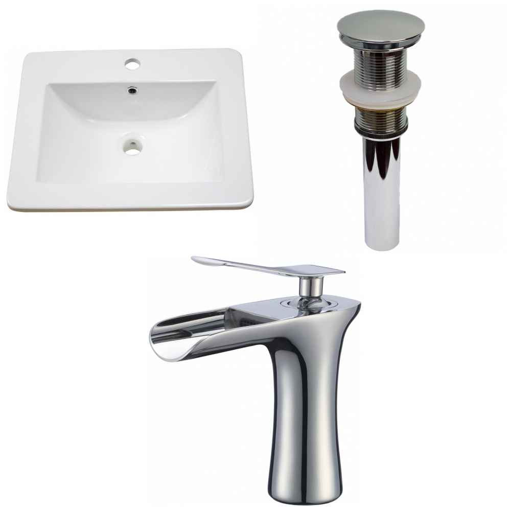 21-in. W 1 Hole Ceramic Top Set In White Color - Drain Incl.