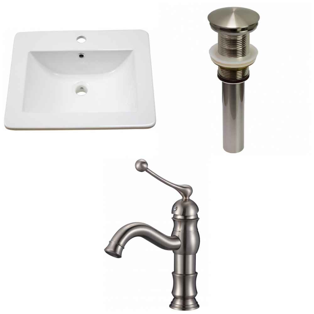 21-in. W 1 Hole Ceramic Top Set In White Color - Drain Incl.