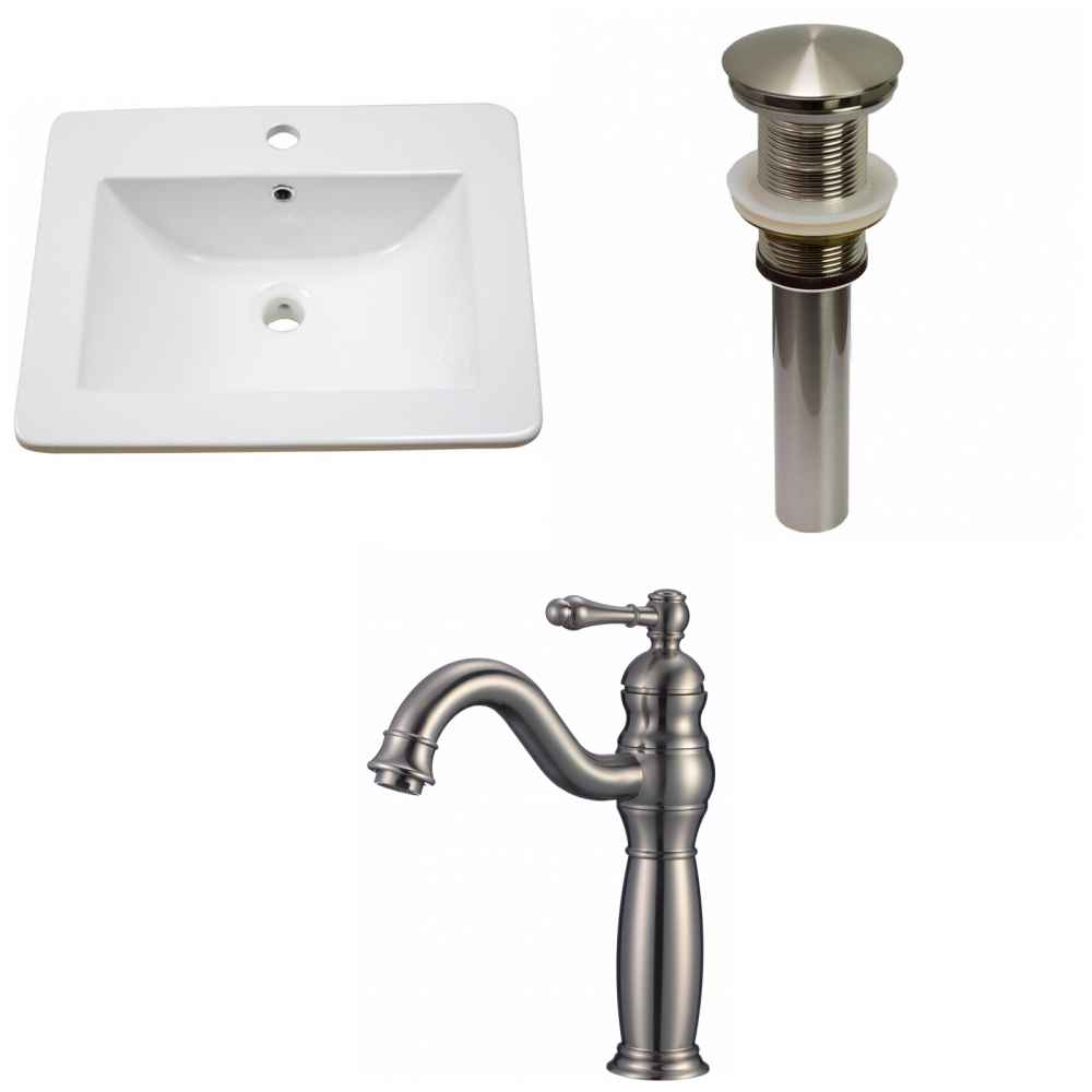 21-in. W 1 Hole Ceramic Top Set In White Color - Drain Incl.