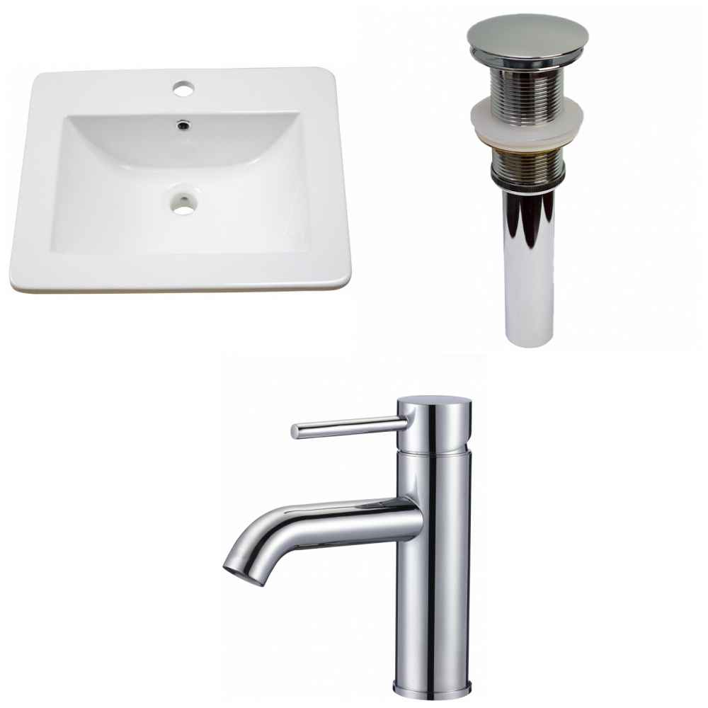21-in. W 1 Hole Ceramic Top Set In White Color - Drain Incl.
