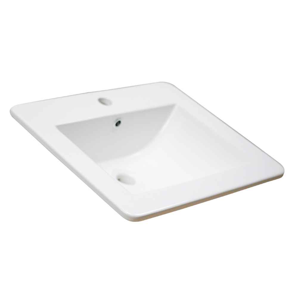 21-in. W 1 Hole Ceramic Top Set In White Color - Drain Incl.