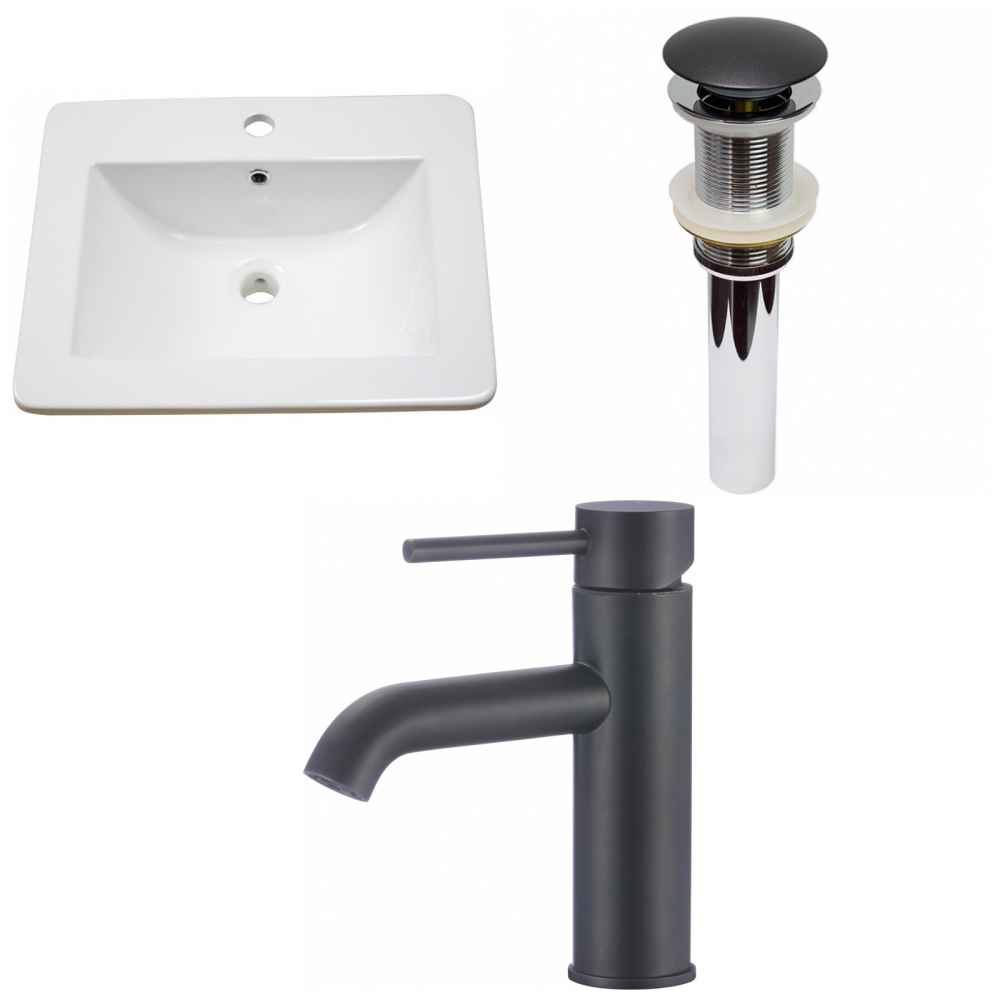 21-in. W 1 Hole Ceramic Top Set In White Color - Drain Incl.