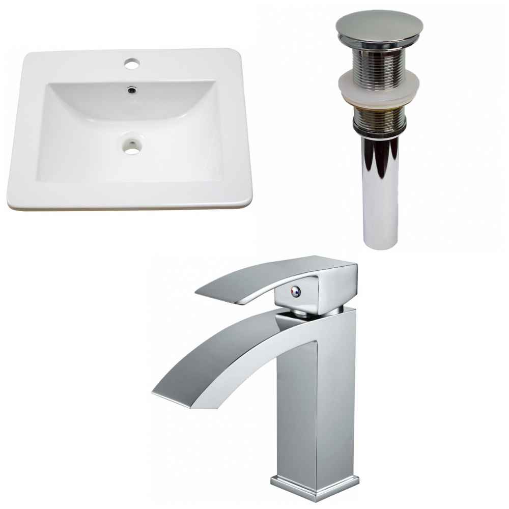 21-in. W 1 Hole Ceramic Top Set In White Color - Drain Incl.
