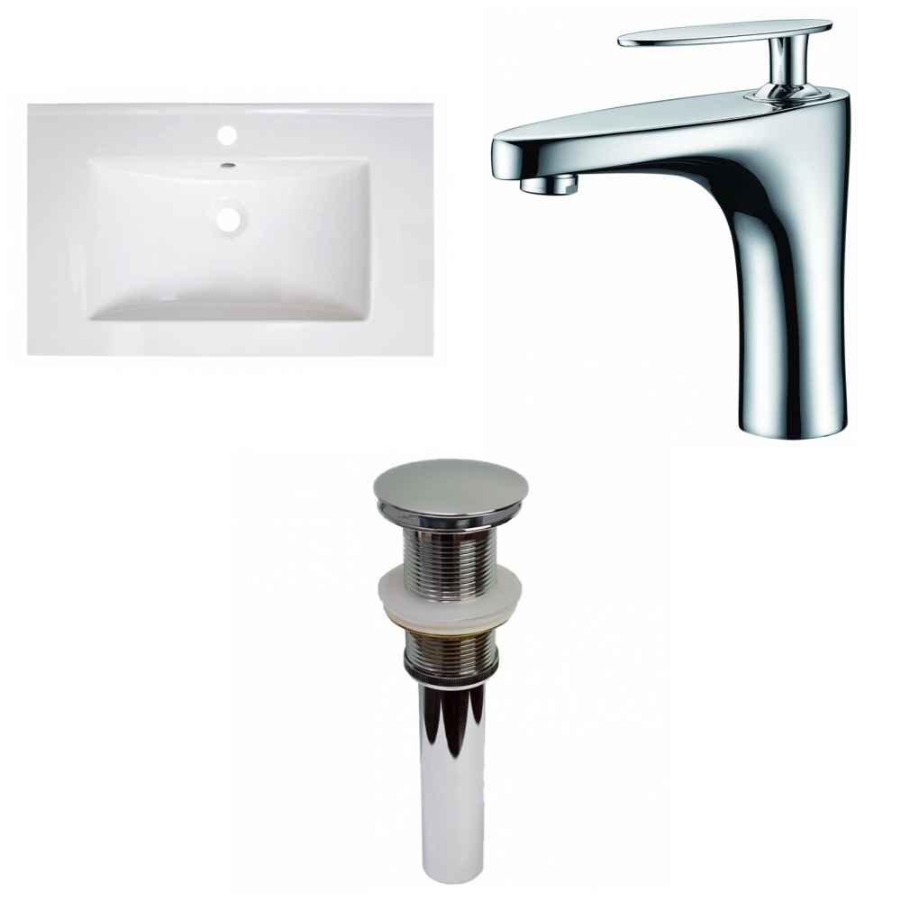 30-in. W 1 Hole Ceramic Top Set In White Color - Drain Incl.