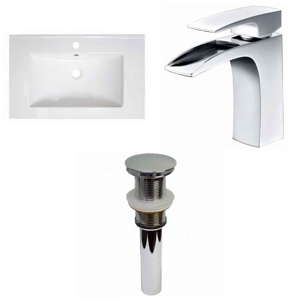 30-in. W 1 Hole Ceramic Top Set In White Color - Drain Incl.