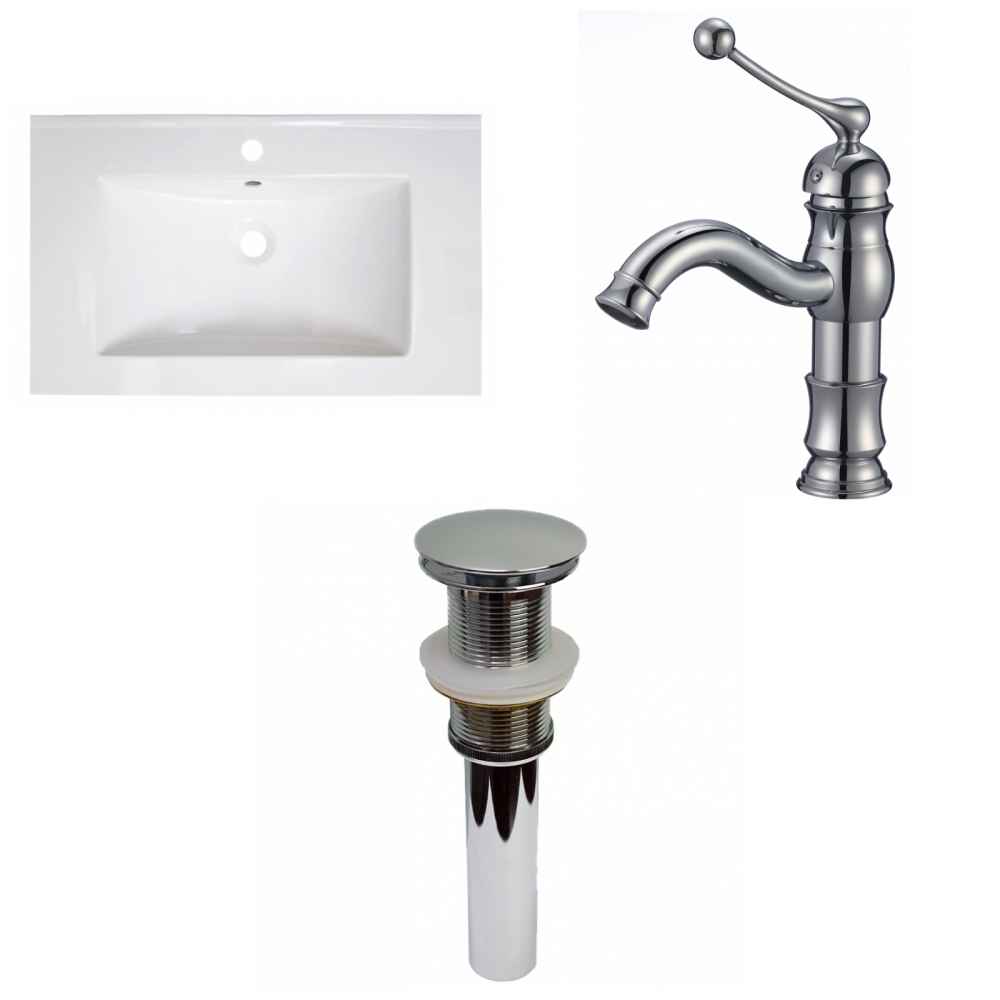 30-in. W 1 Hole Ceramic Top Set In White Color - Drain Incl.