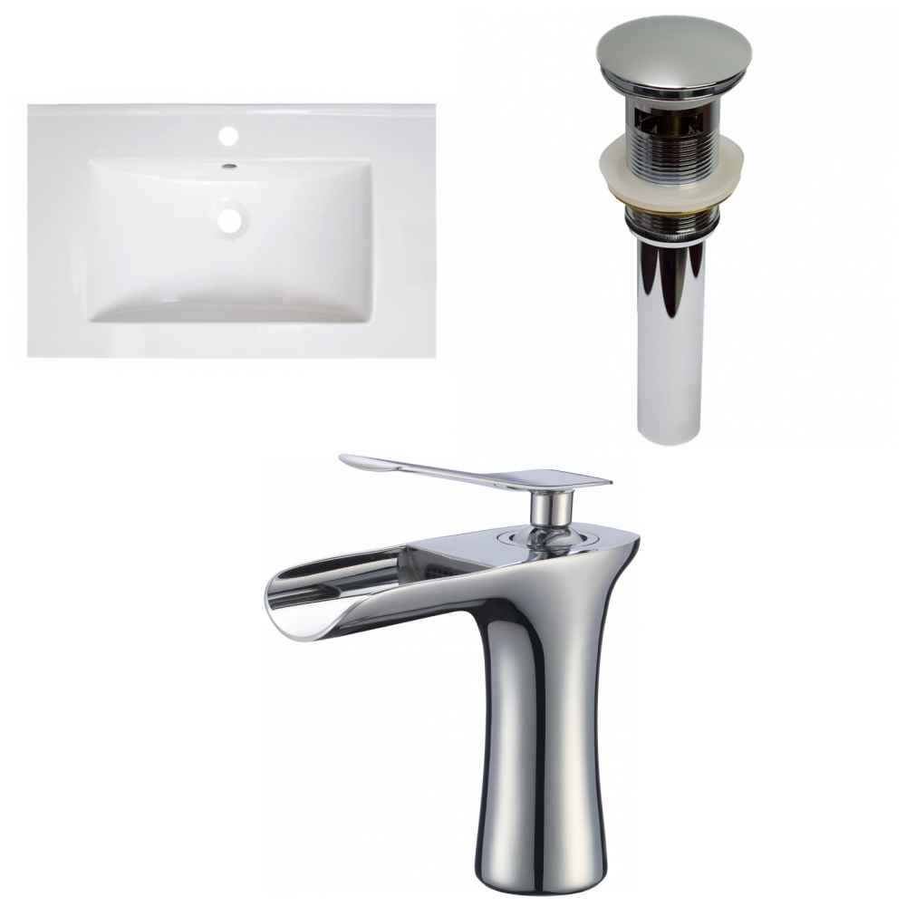 30-in. W 1 Hole Ceramic Top Set In White Color - Overflow Drain Incl.