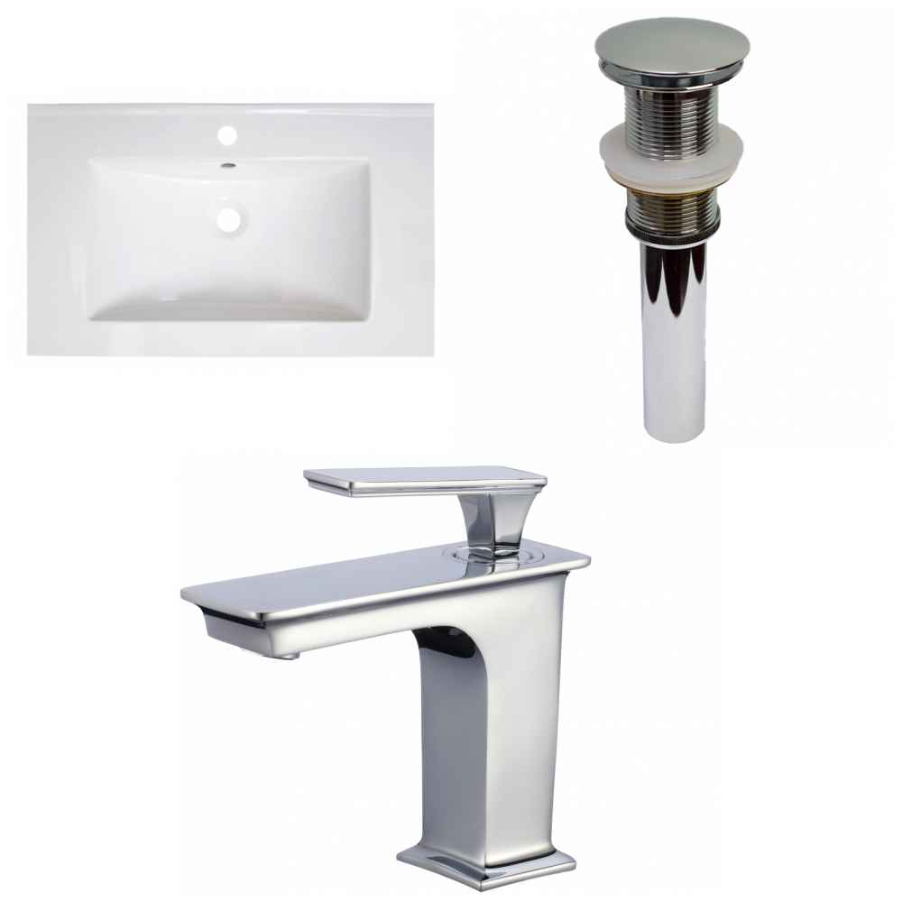 30-in. W 1 Hole Ceramic Top Set In White Color - Drain Incl.