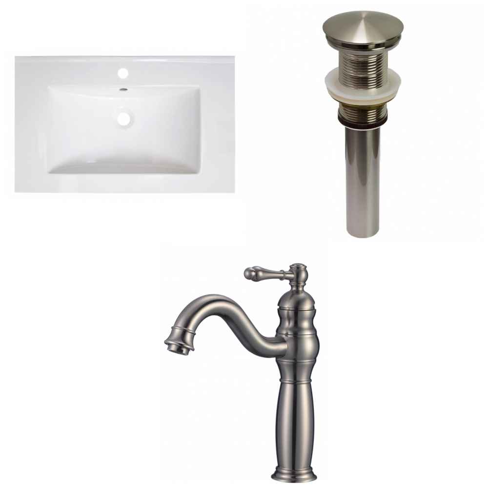 30-in. W 1 Hole Ceramic Top Set In White Color - Drain Incl.