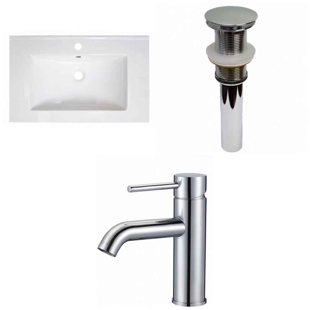 30-in. W 1 Hole Ceramic Top Set In White Color - Drain Incl.