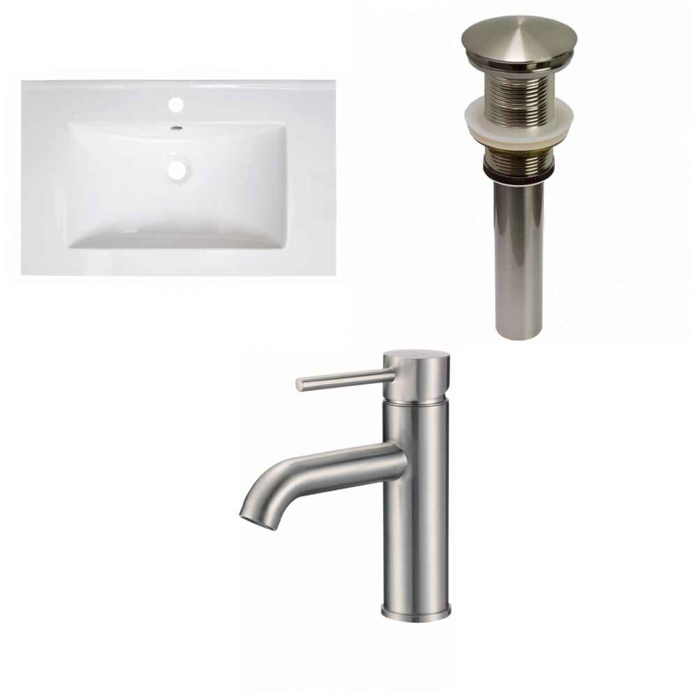 30-in. W 1 Hole Ceramic Top Set In White Color - Drain Incl.