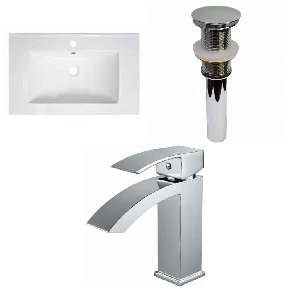30-in. W 1 Hole Ceramic Top Set In White Color - Drain Incl.