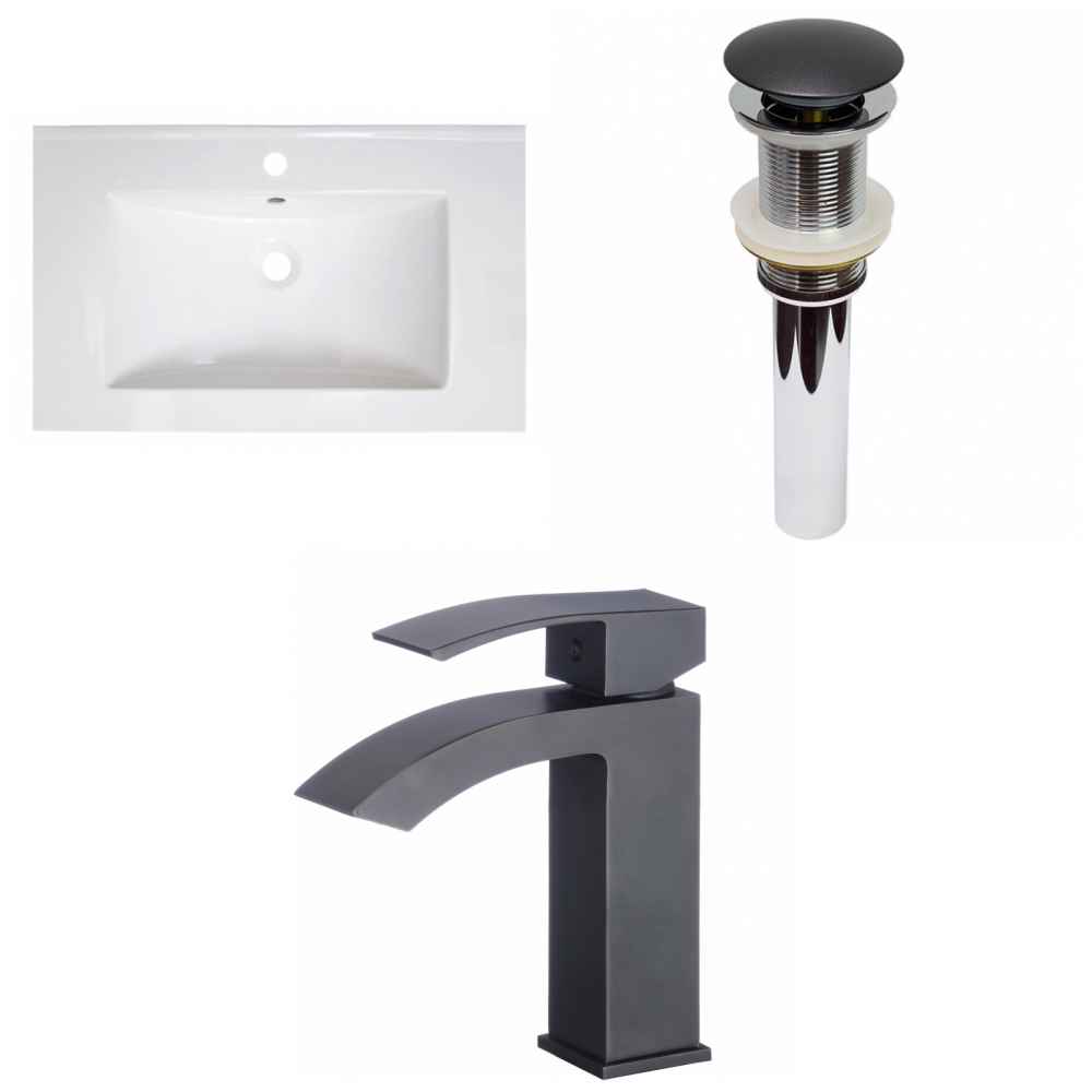 30-in. W 1 Hole Ceramic Top Set In White Color - Drain Incl.
