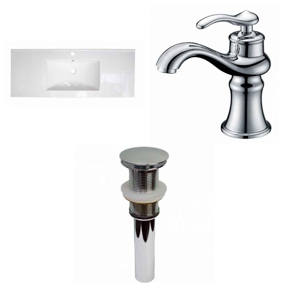 39.75-in. W 1 Hole Ceramic Top Set In White Color - Drain Incl.