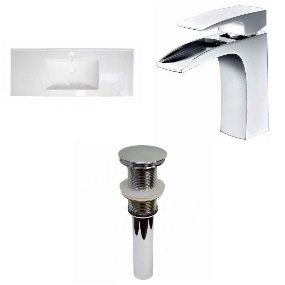 39.75-in. W 1 Hole Ceramic Top Set In White Color - Drain Incl.