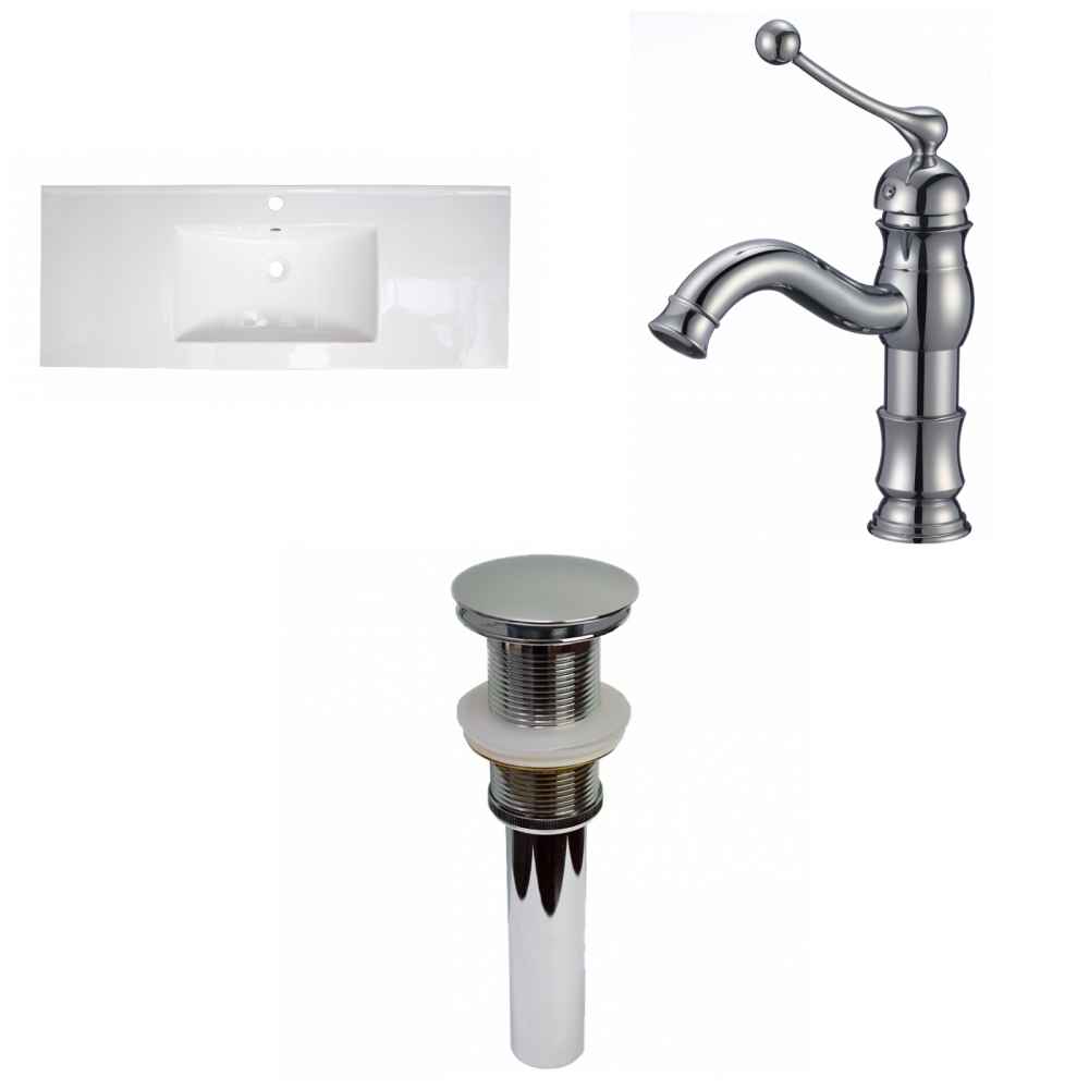 39.75-in. W 1 Hole Ceramic Top Set In White Color - Drain Incl.