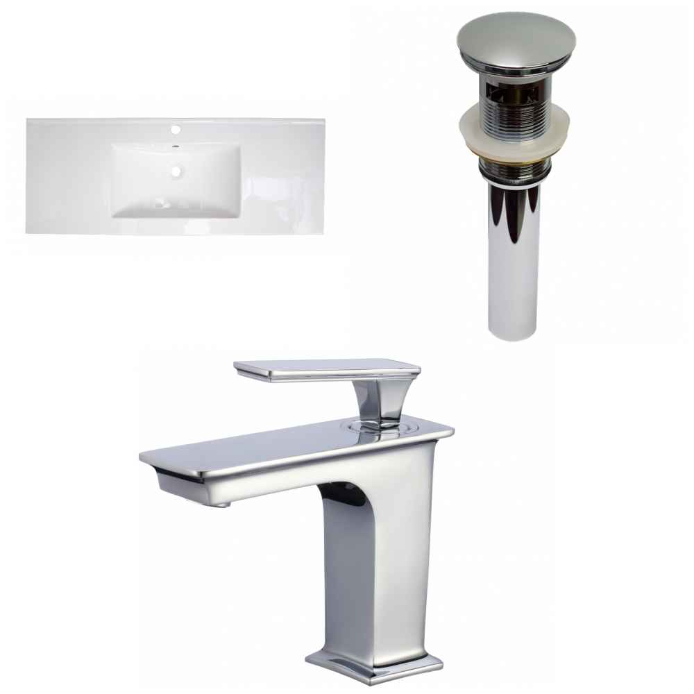 39.75-in. W 1 Hole Ceramic Top Set In White Color - Overflow Drain Incl.