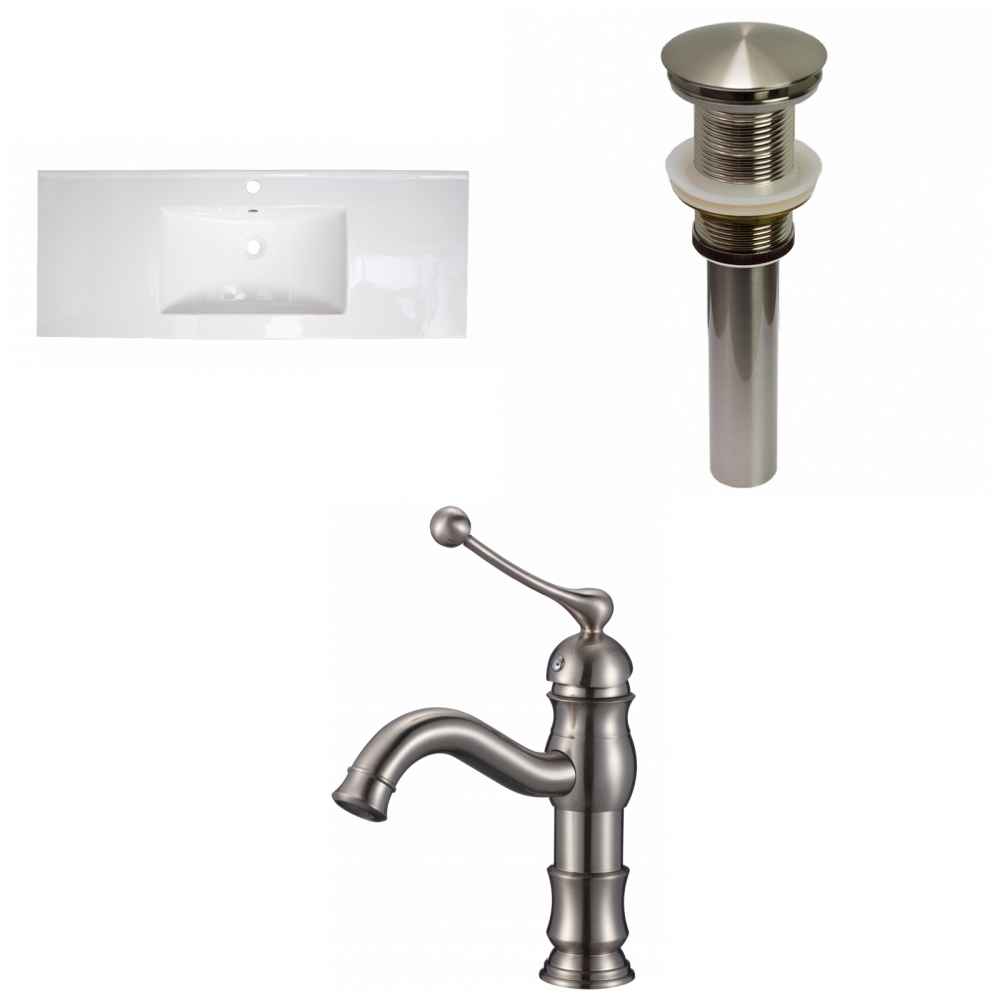 39.75-in. W 1 Hole Ceramic Top Set In White Color - Drain Incl.