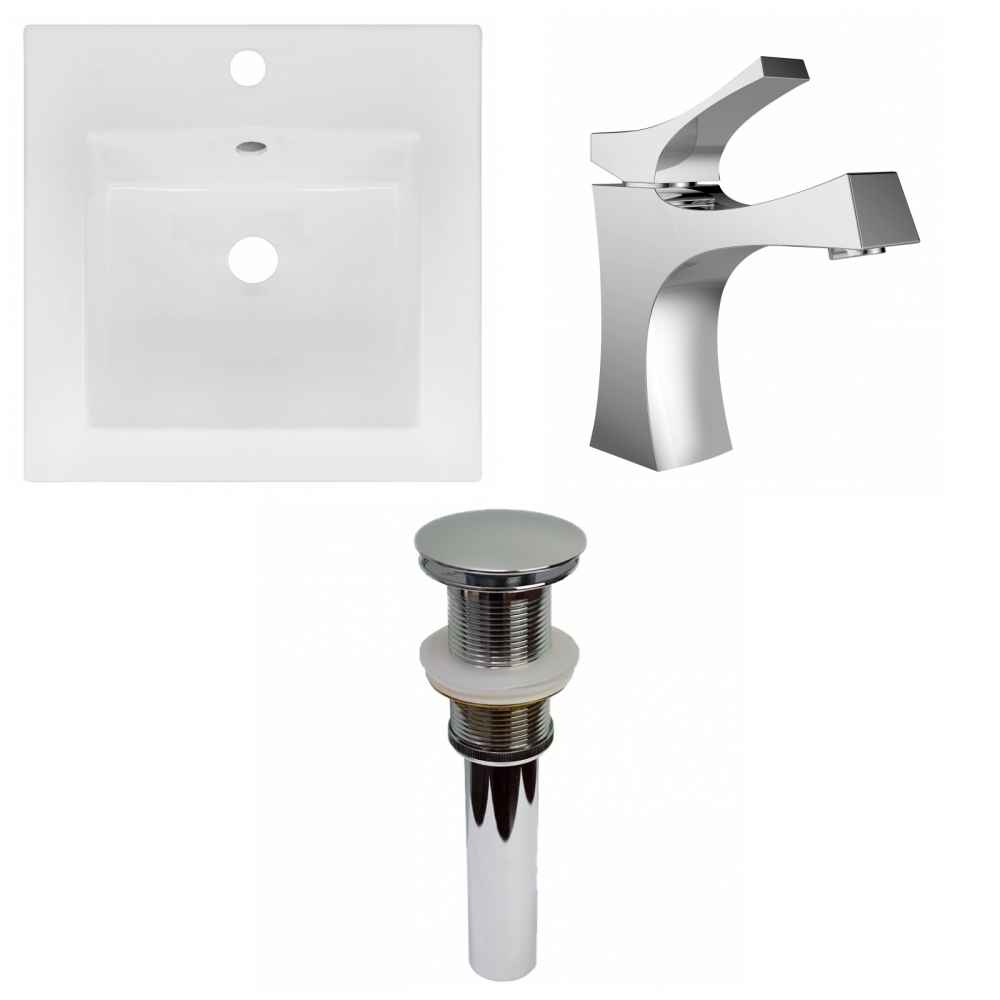 16.5-in. W 1 Hole Ceramic Top Set In White Color - Drain Incl.
