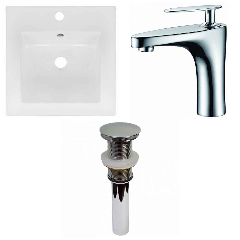 16.5-in. W 1 Hole Ceramic Top Set In White Color - Drain Incl.