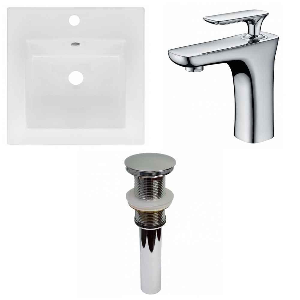 16.5-in. W 1 Hole Ceramic Top Set In White Color - Drain Incl.