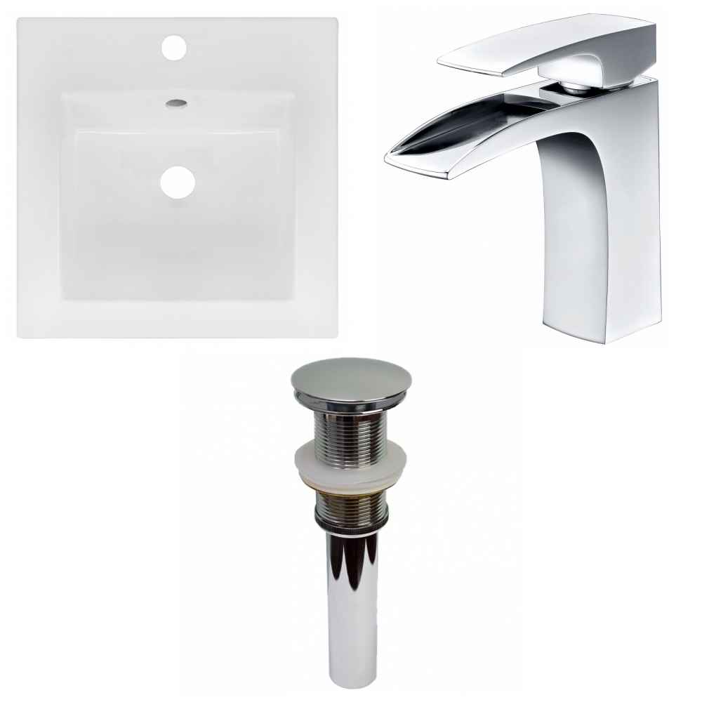 16.5-in. W 1 Hole Ceramic Top Set In White Color - Drain Incl.