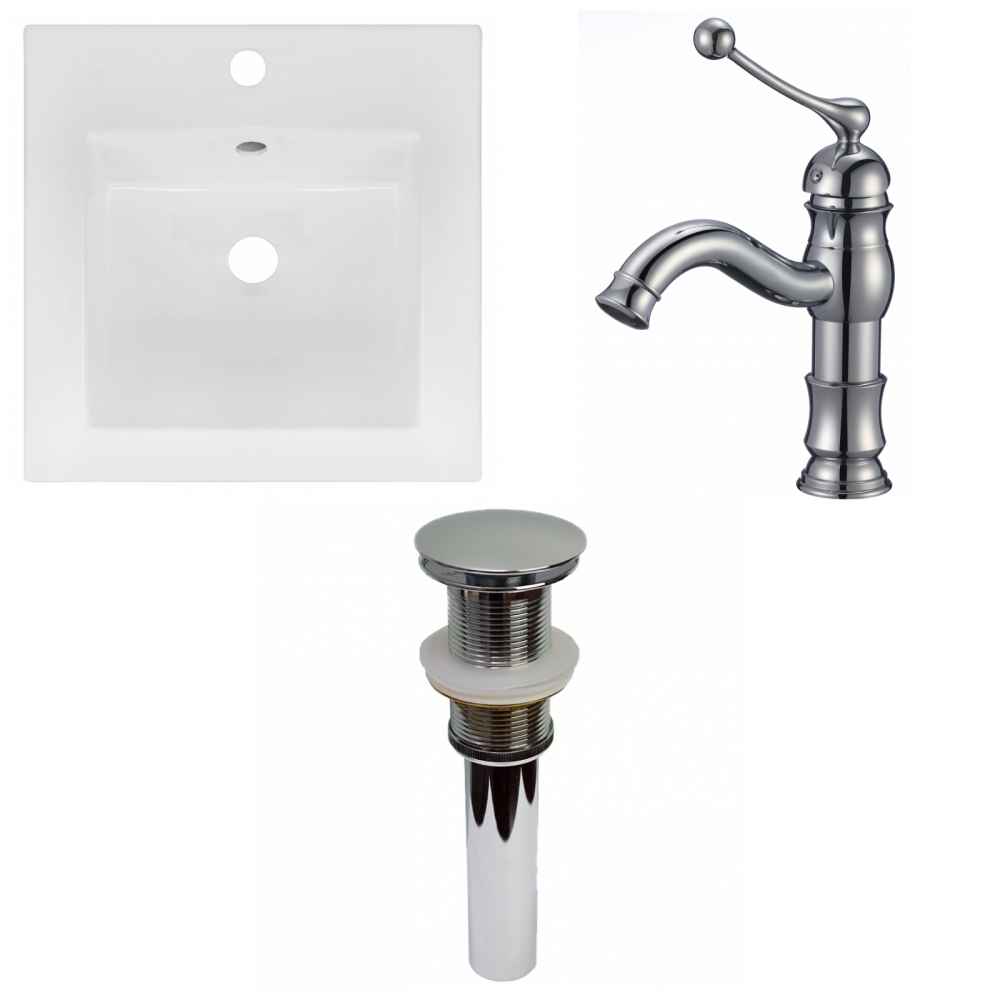 16.5-in. W 1 Hole Ceramic Top Set In White Color - Drain Incl.