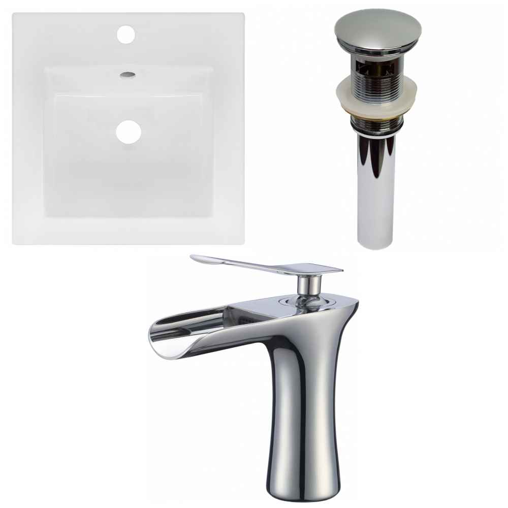 16.5-in. W 1 Hole Ceramic Top Set In White Color - Overflow Drain Incl.