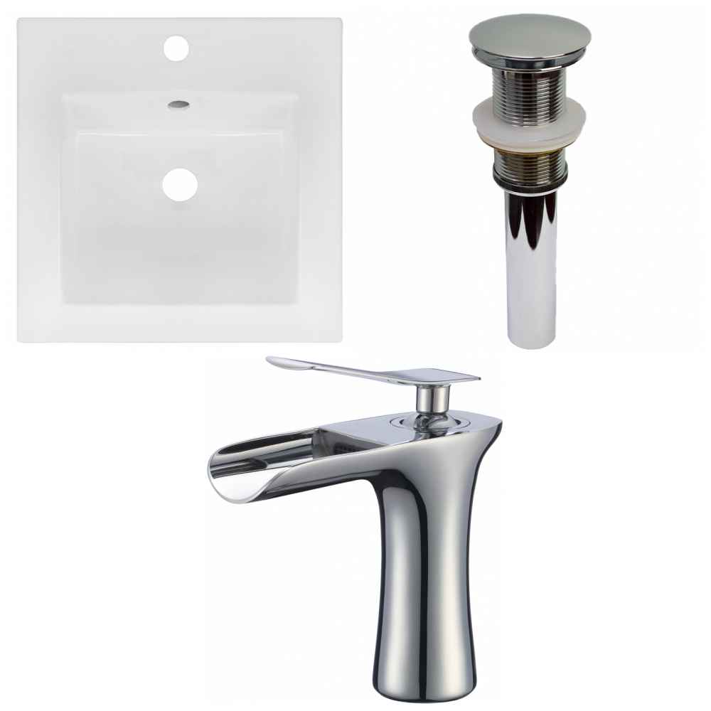 16.5-in. W 1 Hole Ceramic Top Set In White Color - Drain Incl.