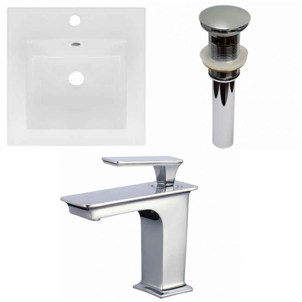 16.5-in. W 1 Hole Ceramic Top Set In White Color - Overflow Drain Incl.