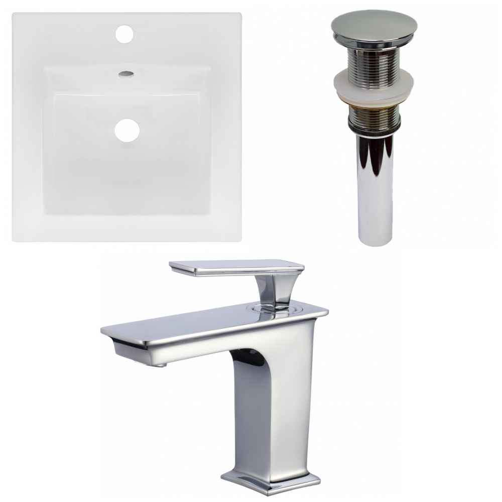 16.5-in. W 1 Hole Ceramic Top Set In White Color - Drain Incl.