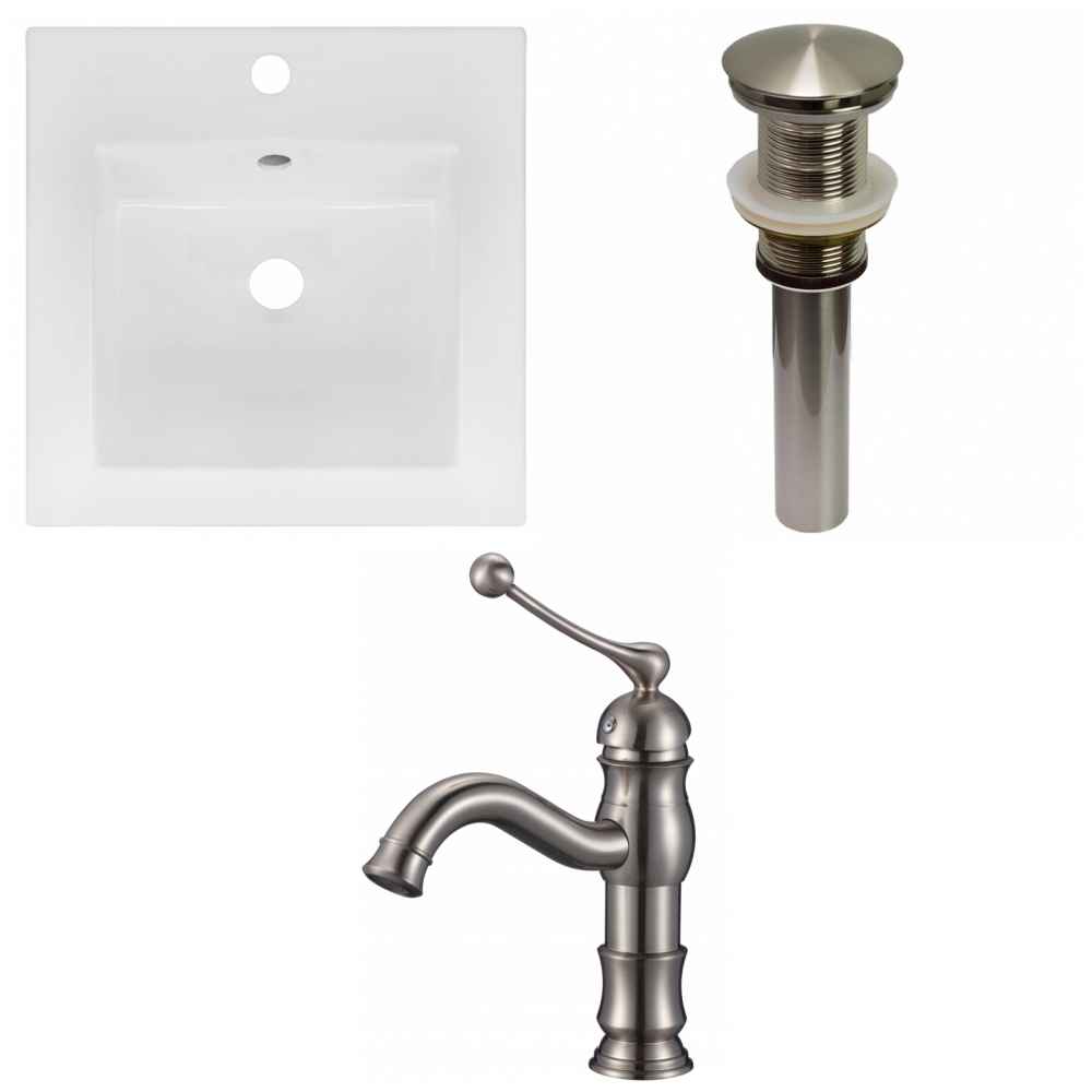 16.5-in. W 1 Hole Ceramic Top Set In White Color - Drain Incl.