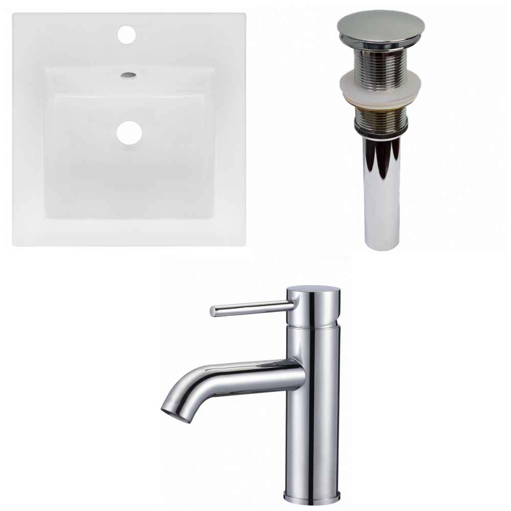 16.5-in. W 1 Hole Ceramic Top Set In White Color - Drain Incl.