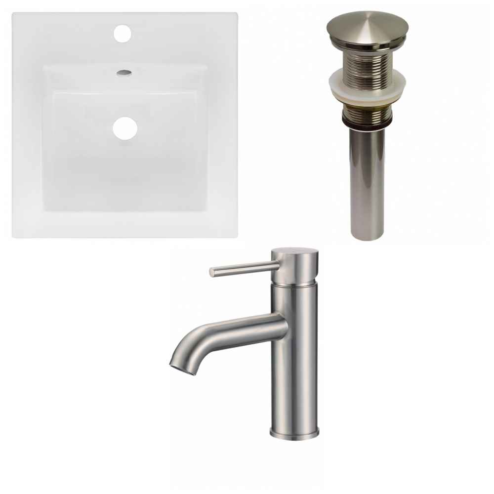 16.5-in. W 1 Hole Ceramic Top Set In White Color - Drain Incl.
