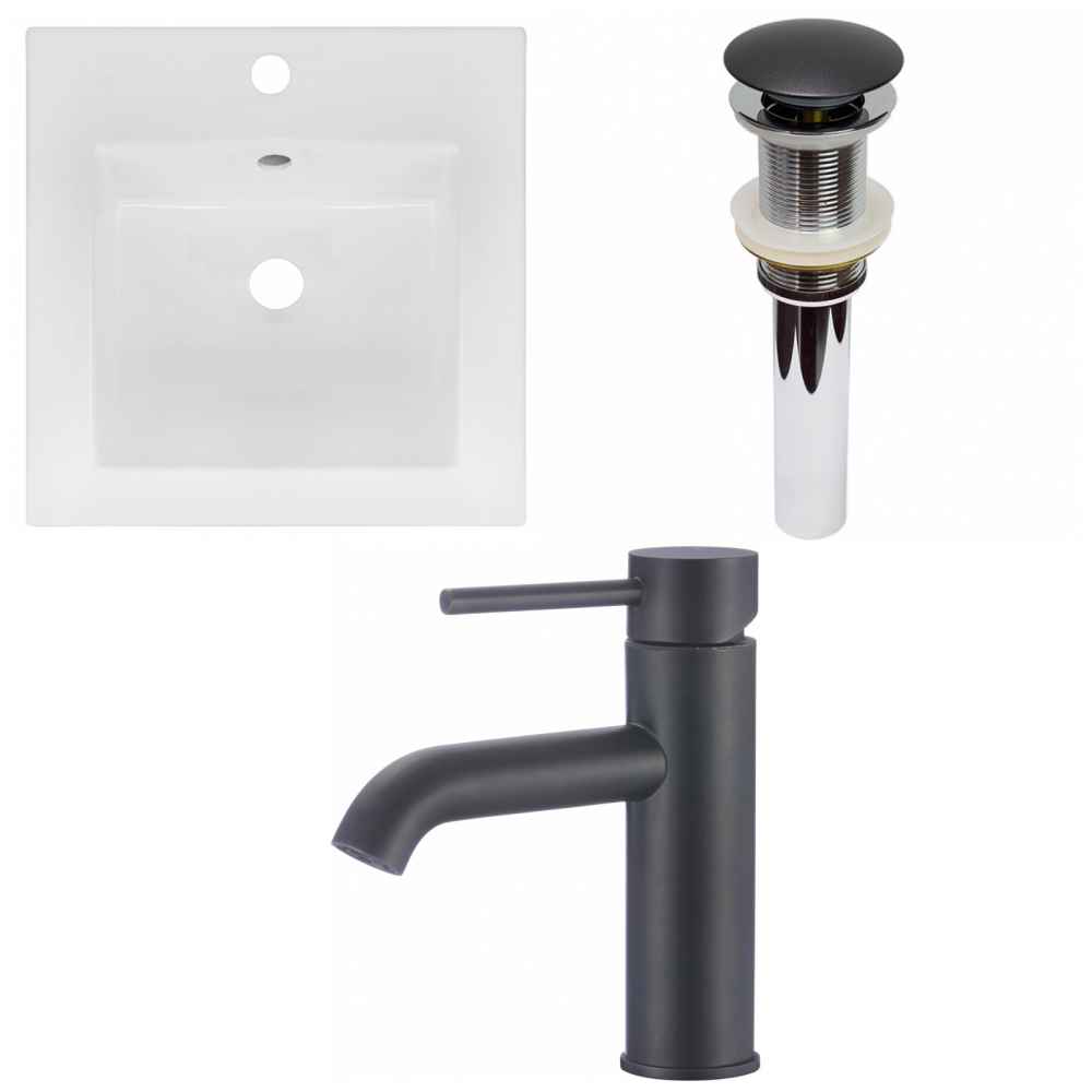 16.5-in. W 1 Hole Ceramic Top Set In White Color - Drain Incl.