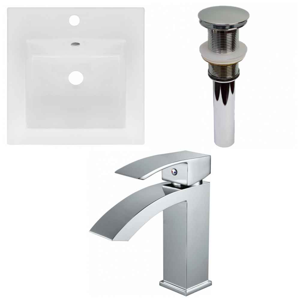 16.5-in. W 1 Hole Ceramic Top Set In White Color - Drain Incl.