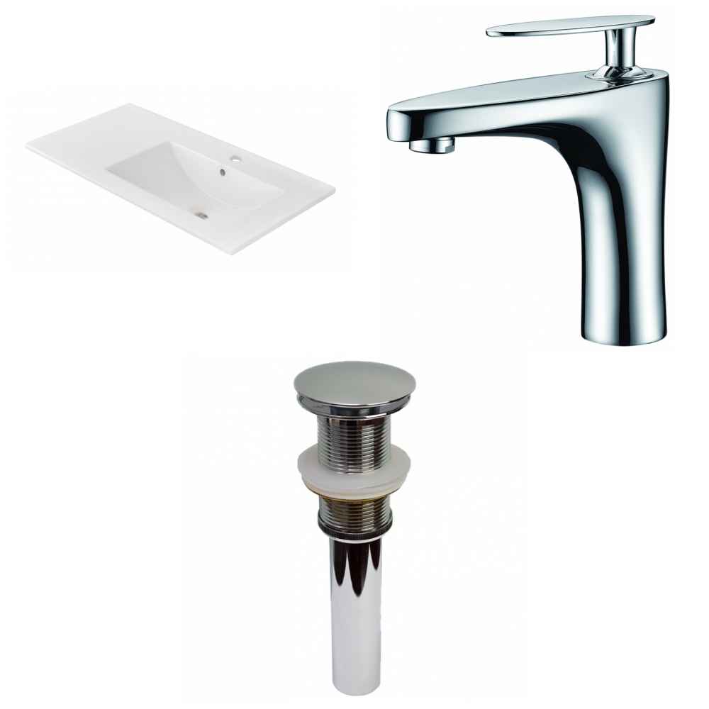 35.5-in. W 1 Hole Ceramic Top Set In White Color - Drain Incl.