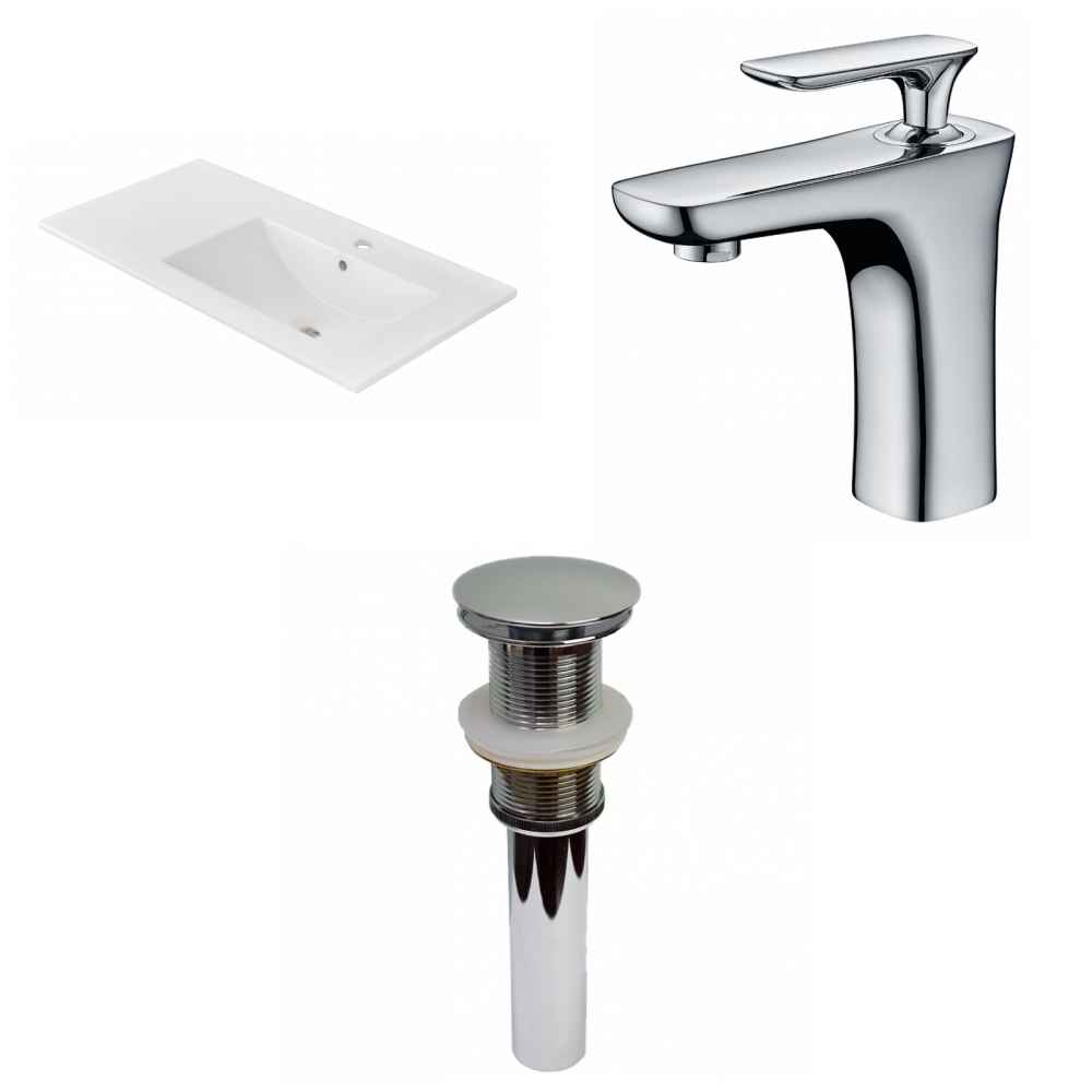 35.5-in. W 1 Hole Ceramic Top Set In White Color - Drain Incl.