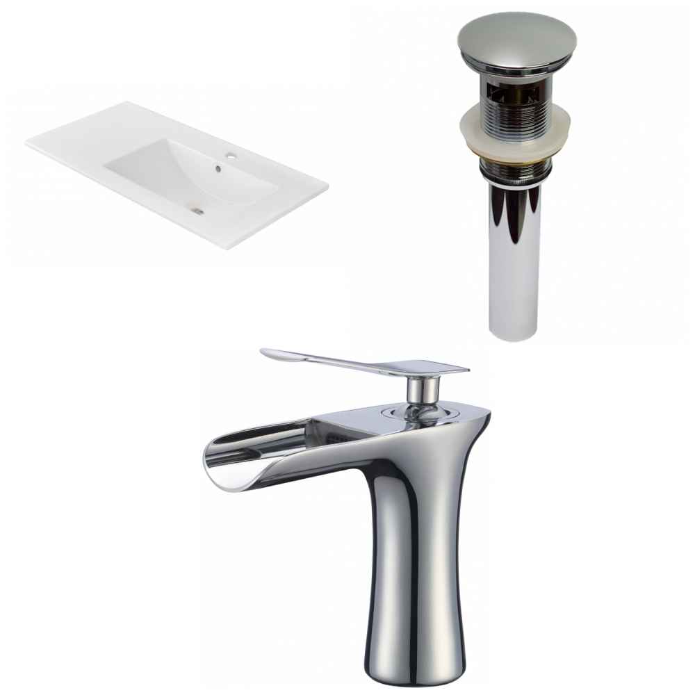 35.5-in. W 1 Hole Ceramic Top Set In White Color - Overflow Drain Incl.