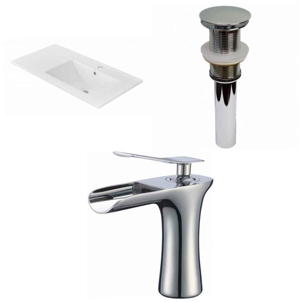 35.5-in. W 1 Hole Ceramic Top Set In White Color - Drain Incl.