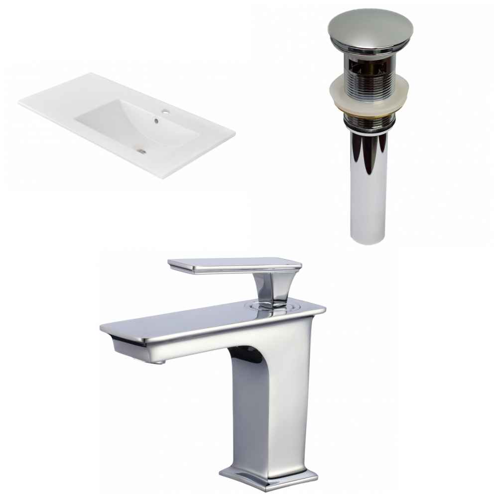 35.5-in. W 1 Hole Ceramic Top Set In White Color - Overflow Drain Incl.