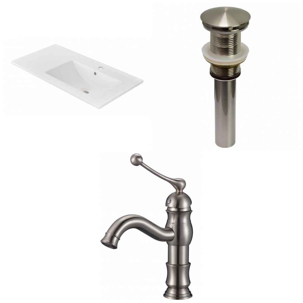 35.5-in. W 1 Hole Ceramic Top Set In White Color - Drain Incl.