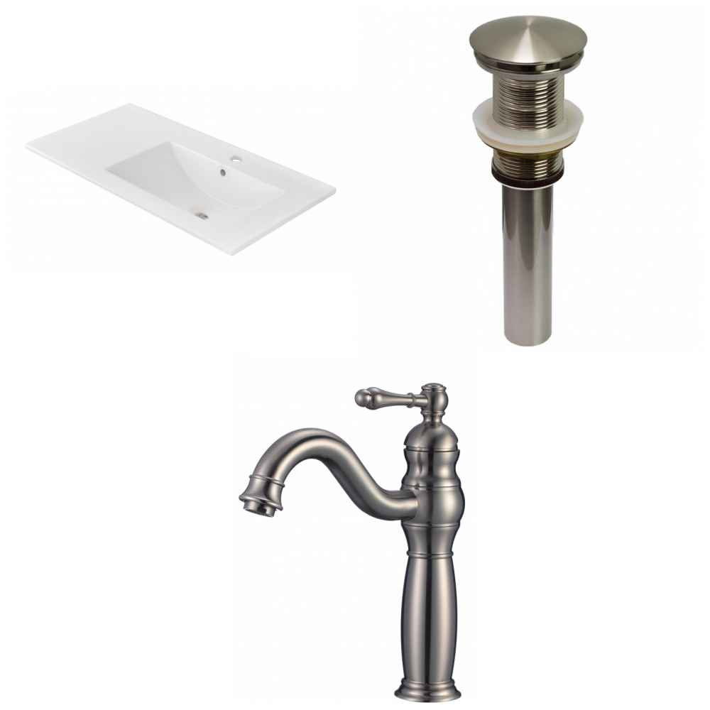 35.5-in. W 1 Hole Ceramic Top Set In White Color - Drain Incl.