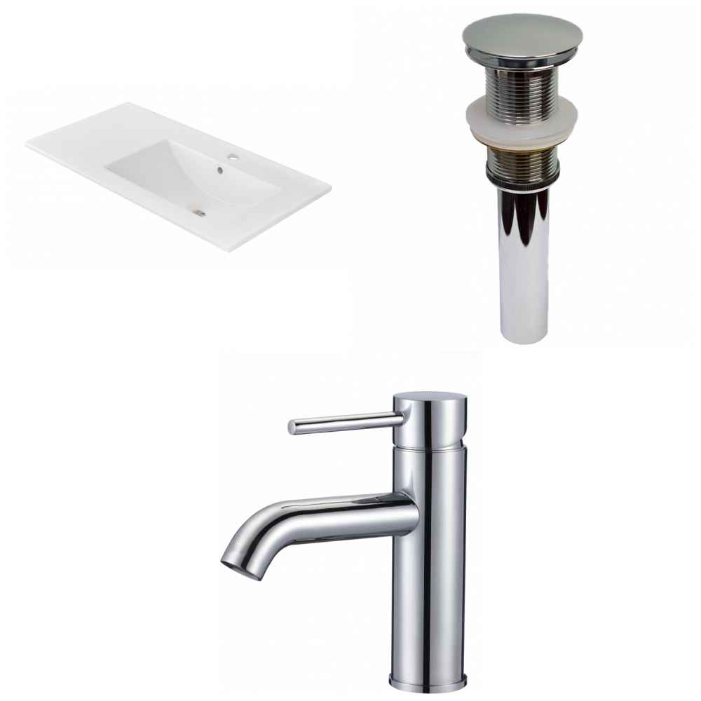 35.5-in. W 1 Hole Ceramic Top Set In White Color - Drain Incl.