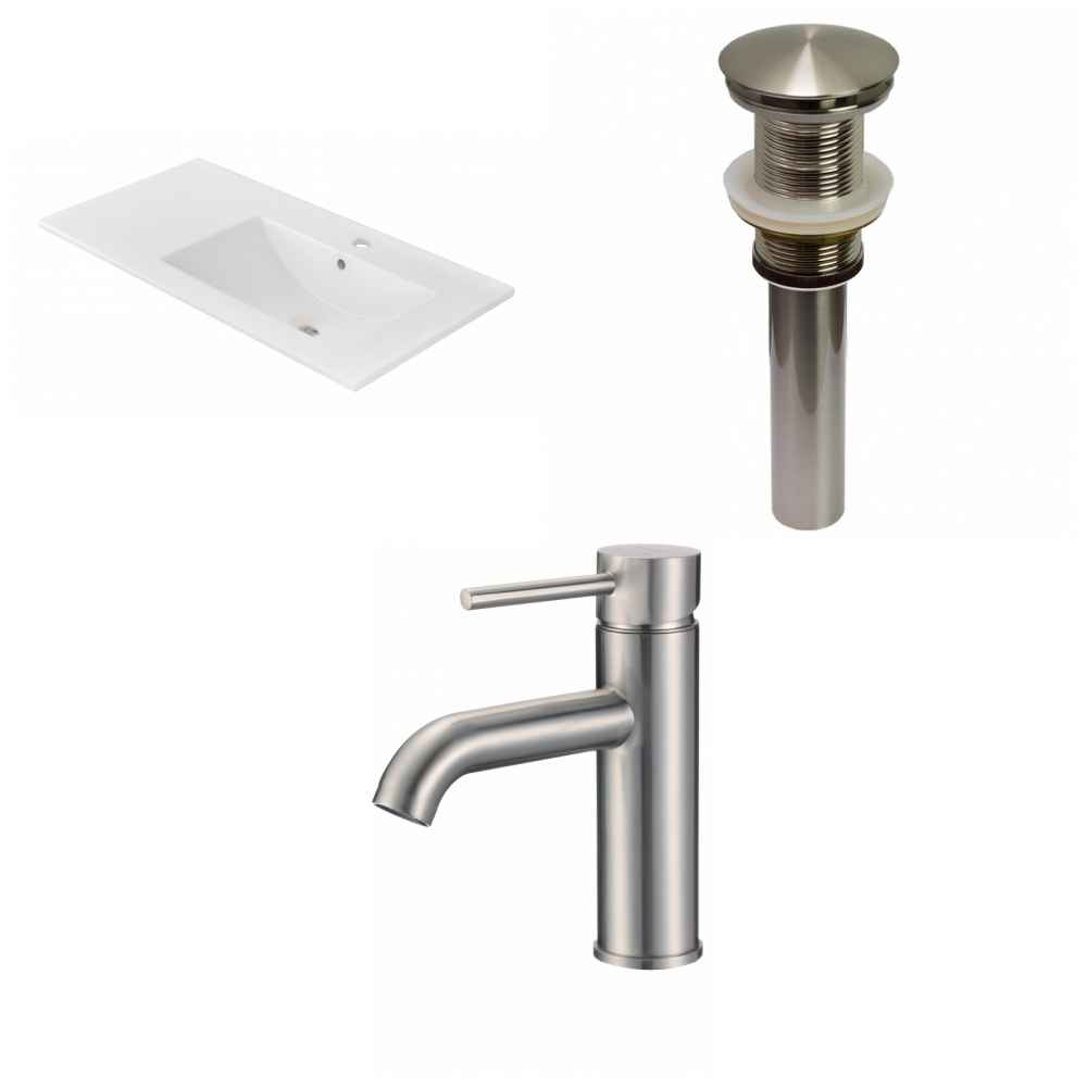 35.5-in. W 1 Hole Ceramic Top Set In White Color - Drain Incl.