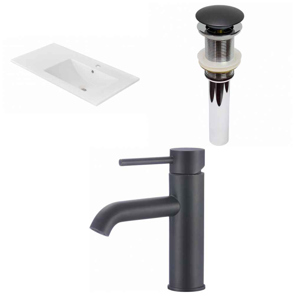 35.5-in. W 1 Hole Ceramic Top Set In White Color - Drain Incl.