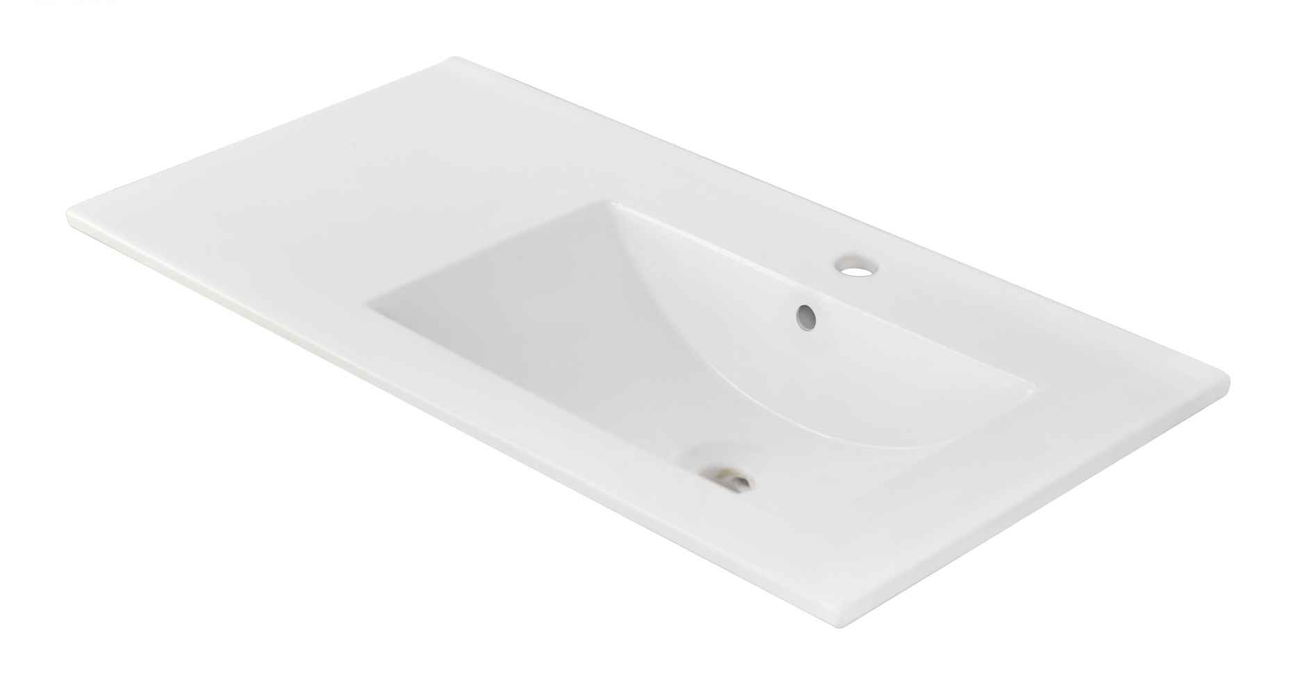 35.5-in. W 1 Hole Ceramic Top Set In White Color - Drain Incl.